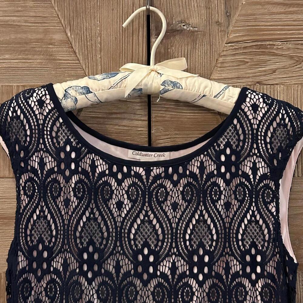 Coldwater Creek Women's Navy Crochet Dress Size 8 Cottagecore - Picture 2 of 5
